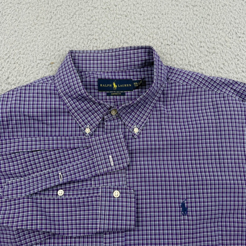 Ralph Lauren Button Down Mens XXL Purple Gingham Custom Fit Long Sleeve Shirt